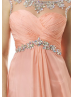 Rhinestone Beaded Ruched Chiffon Sparkly Prom Dress